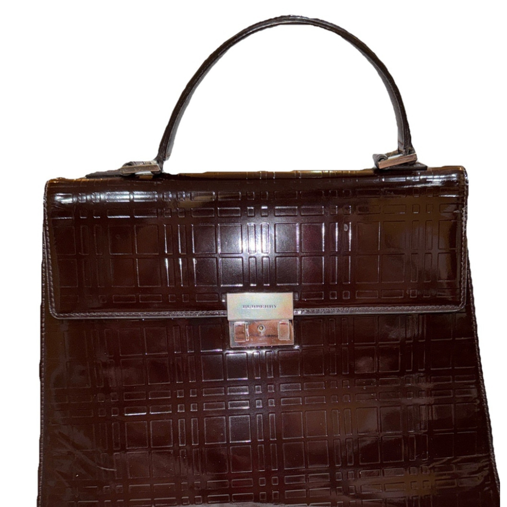 Burberry Nova Check Patent Leather Top Handle Bag